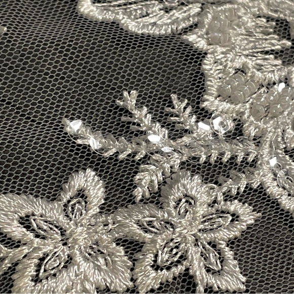 White Bridal Lace Embroidered / Embellish Flowers on Mesh Fabric 1 Yard By 57” W - Picture 5 of 5